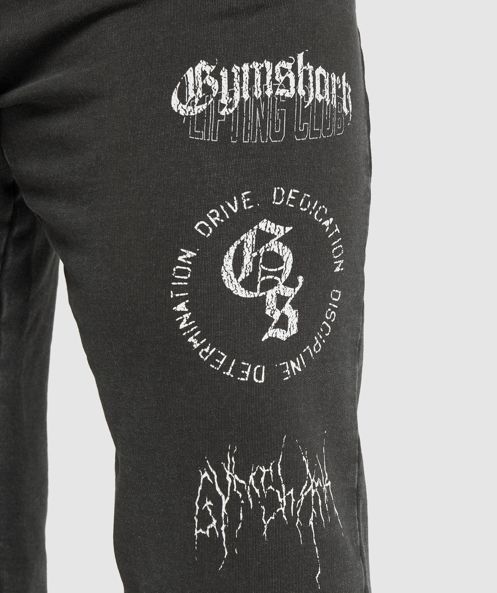Distressed Graphic Joggers - Black Acid Wash