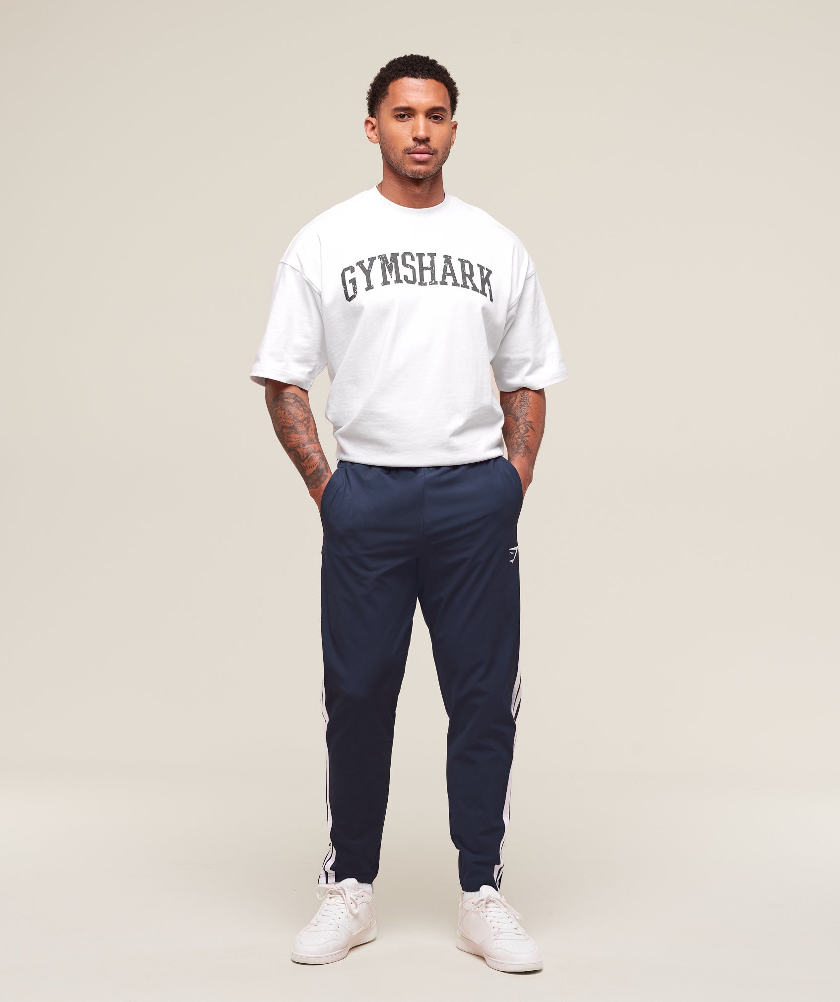 Retro Side Stripe Joggers - Heavy Blue