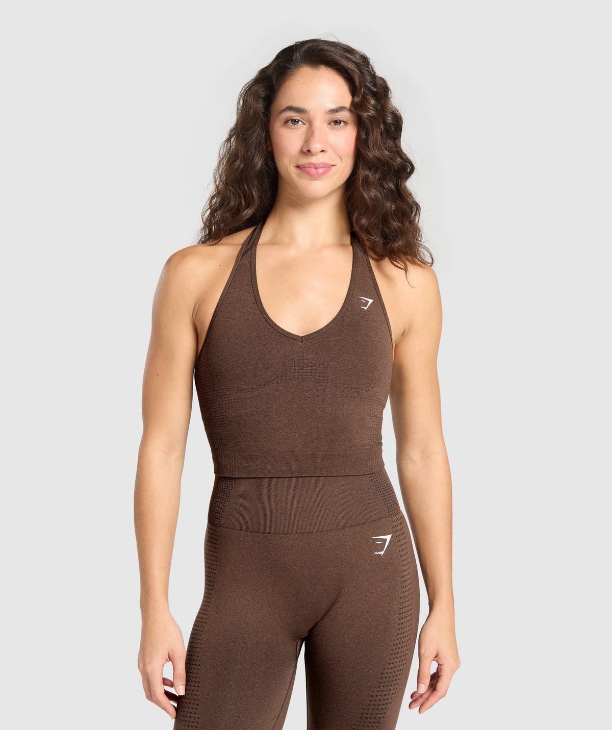 Vital Halter Neck Tank With Shelf - Espresso Marl