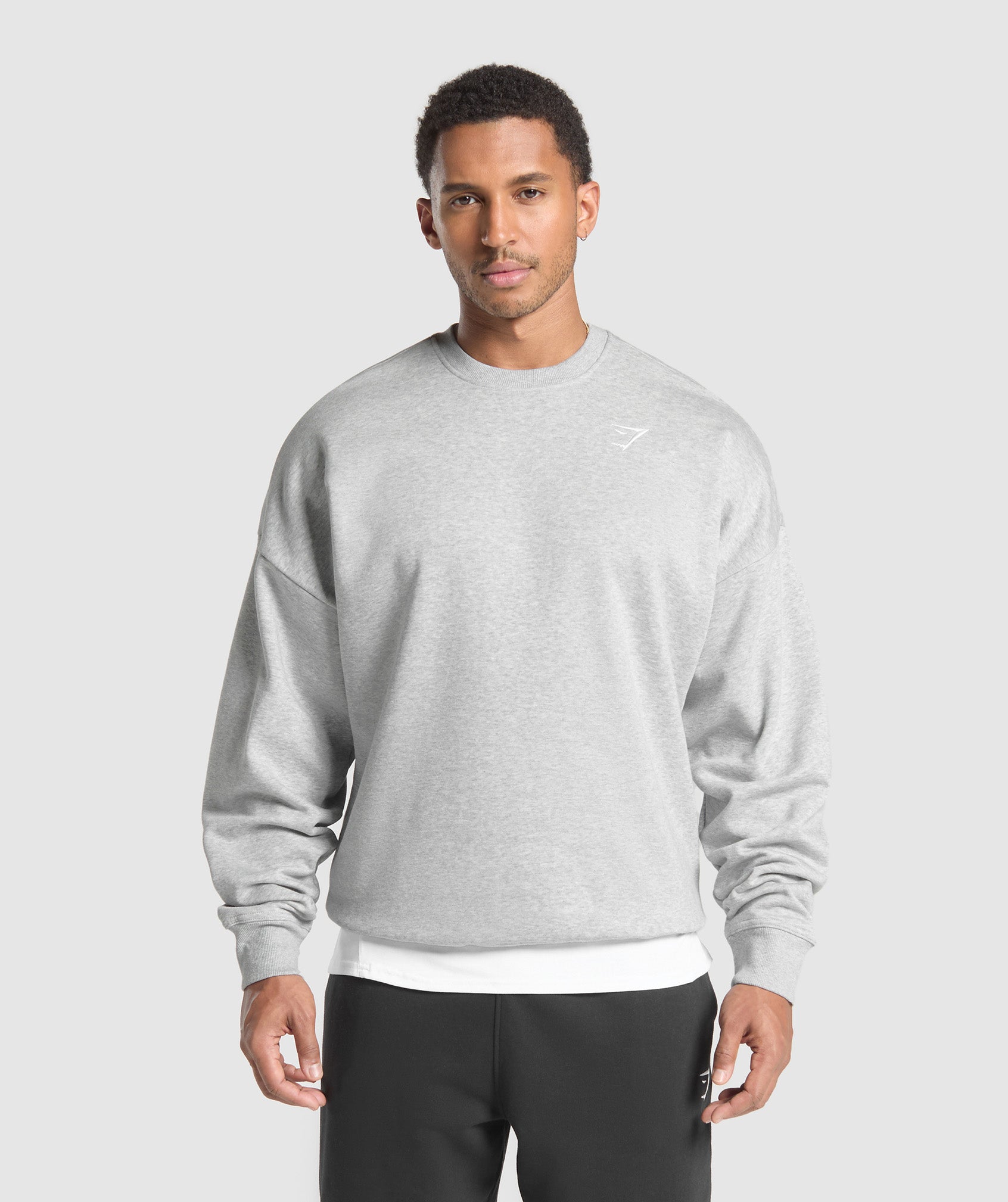 Oversized Crest Crew - Light Grey Core Marl