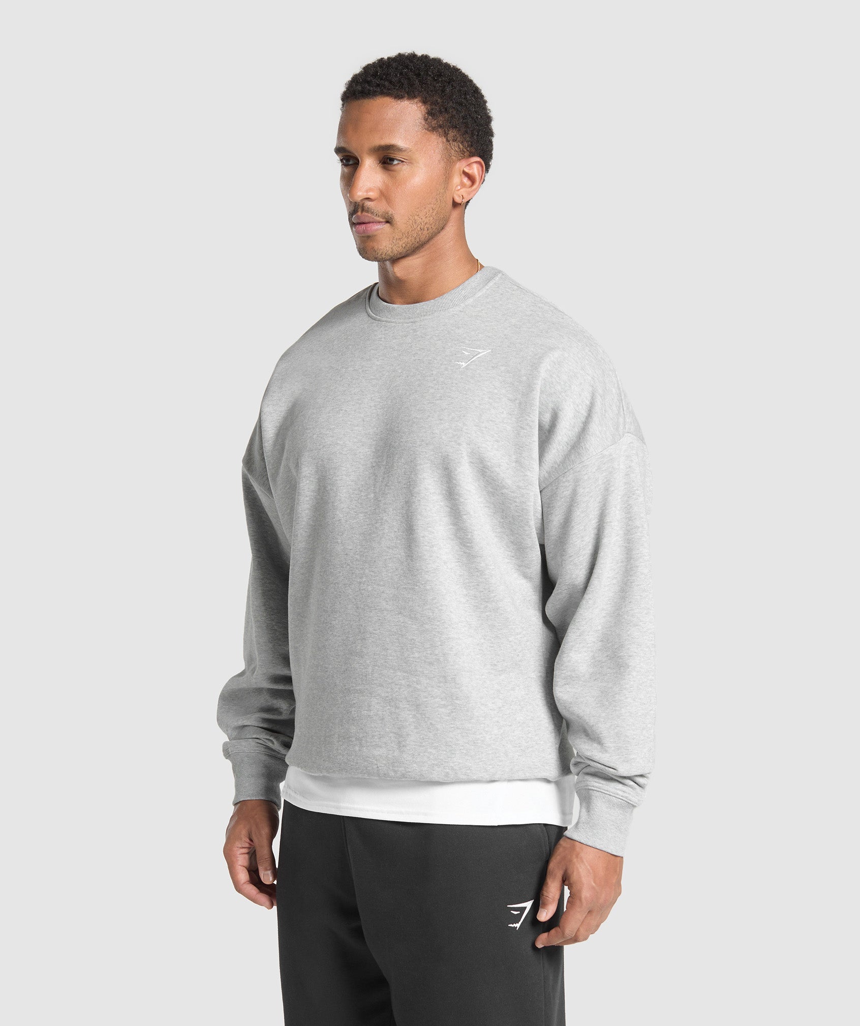 Oversized Crest Crew - Light Grey Core Marl