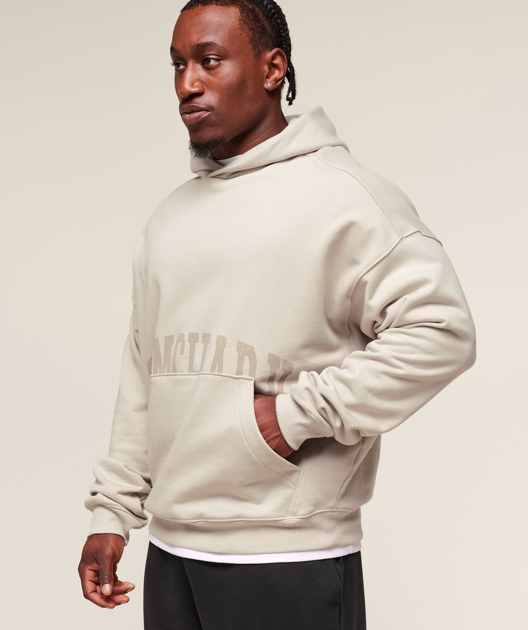 Pocket Graphic Hoodie - Pebble Grey