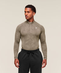 Geo Seamless 1/4 Zip - Linen Brown/Camo Brown