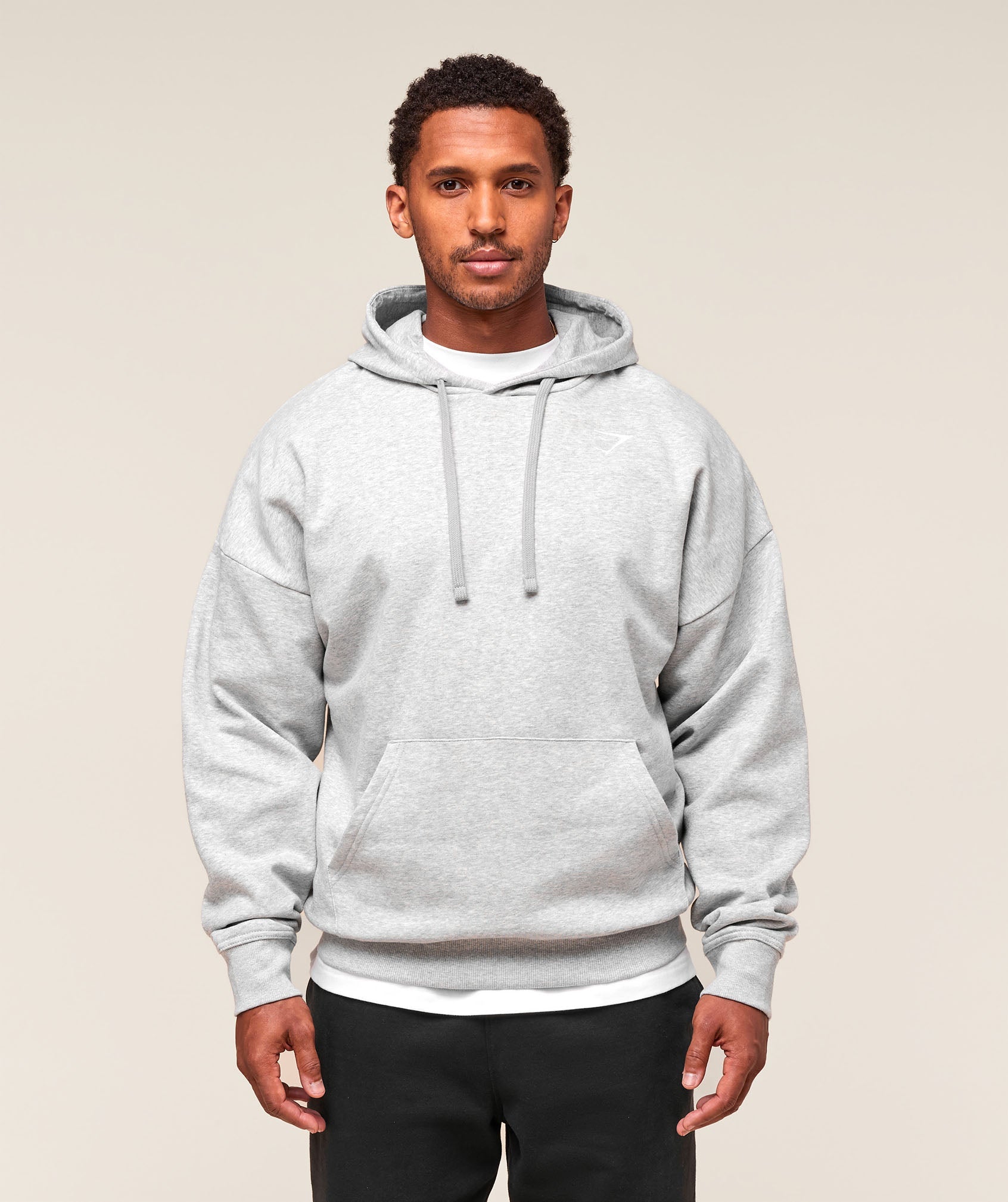 Crest Oversized Hoodie - Light Grey Marl