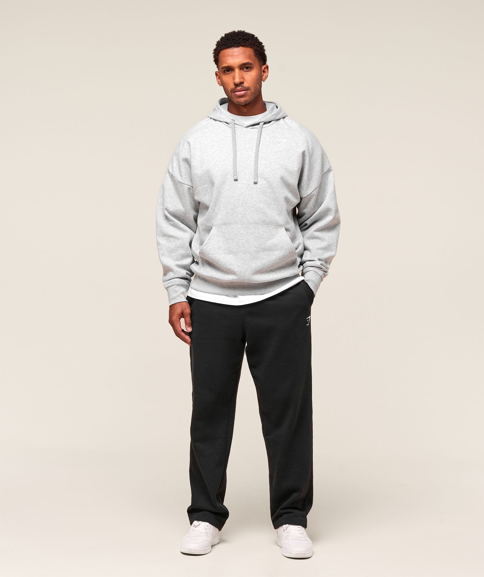 Crest Oversized Hoodie - Light Grey Marl