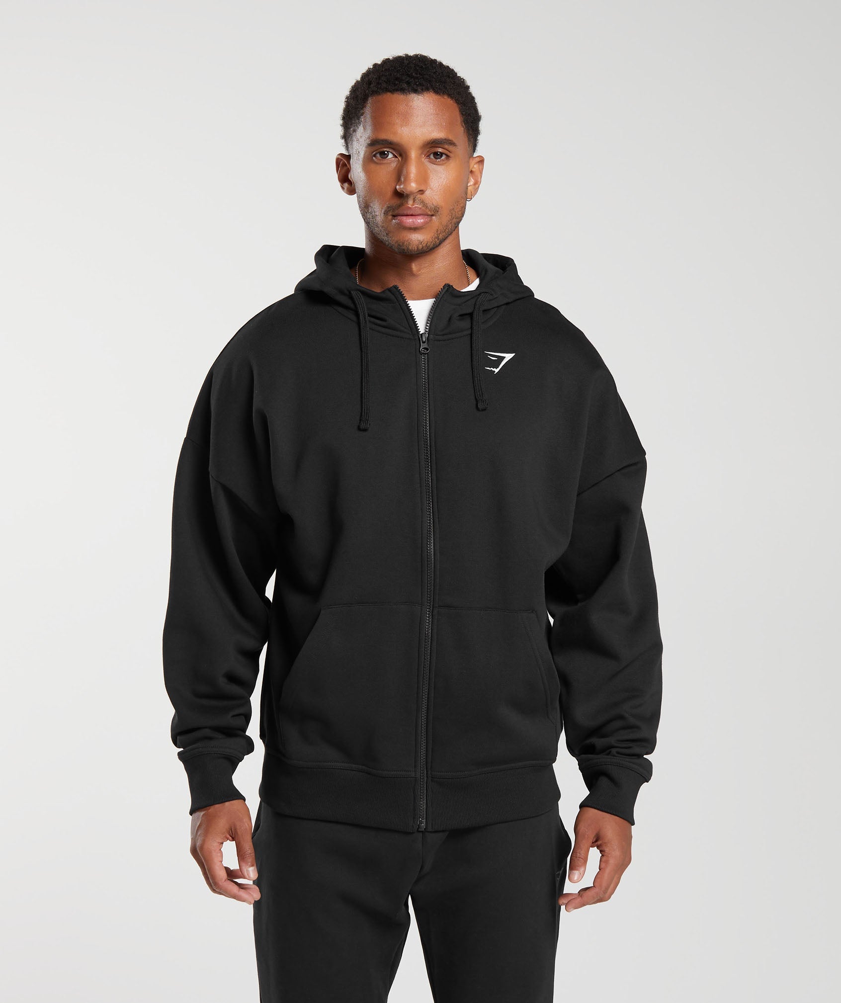 Crest Oversized Zip Up Hoodie - Black