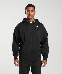 Crest Oversized Zip Up Hoodie - Black