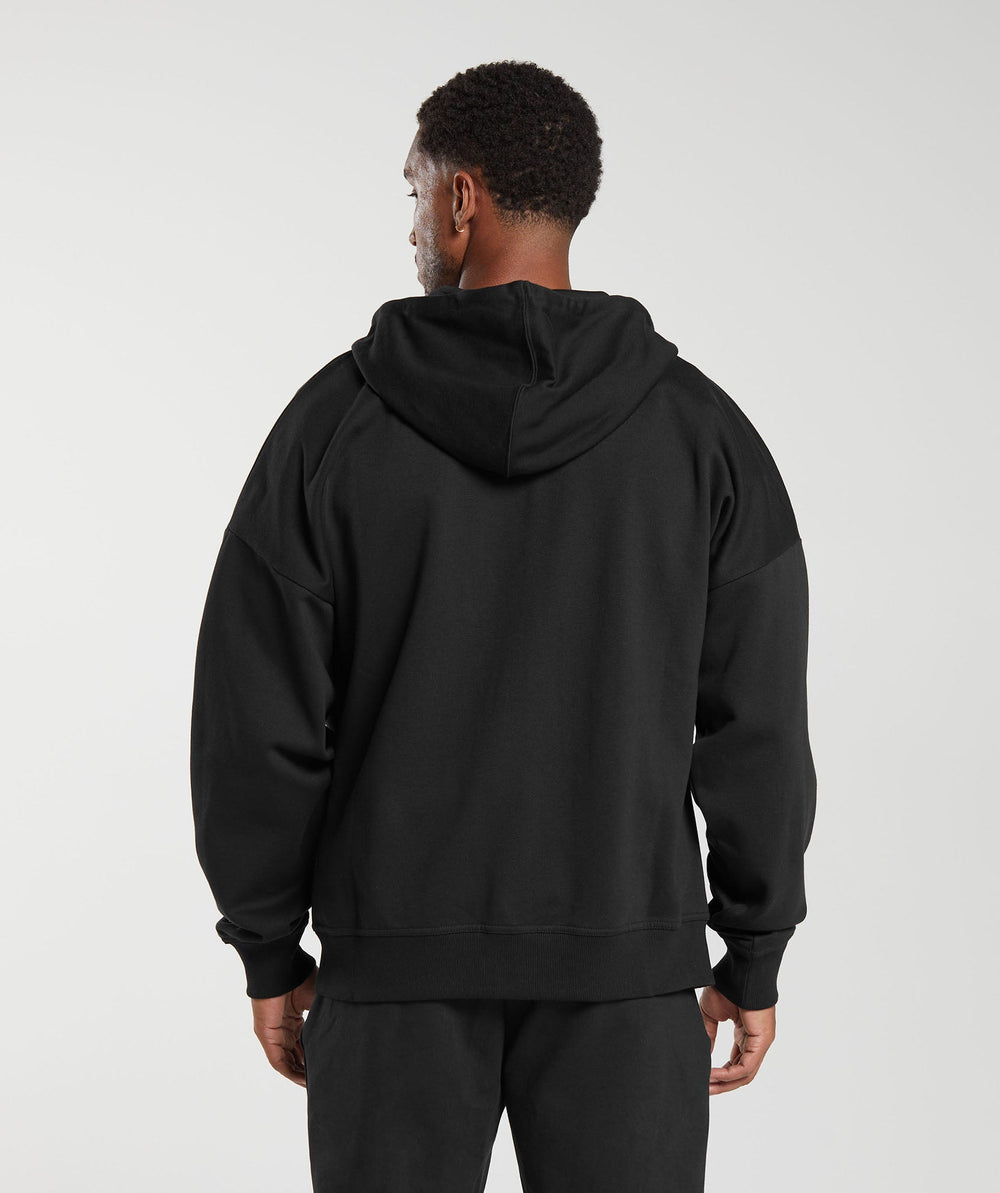 Crest Oversized Zip Up Hoodie - Black