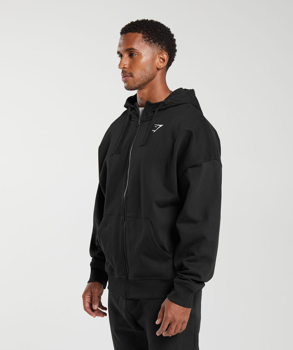 Crest Oversized Zip Up Hoodie - Black