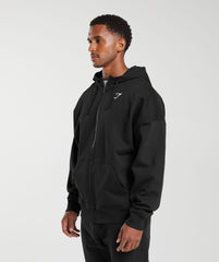 Crest Oversized Zip Up Hoodie - Black