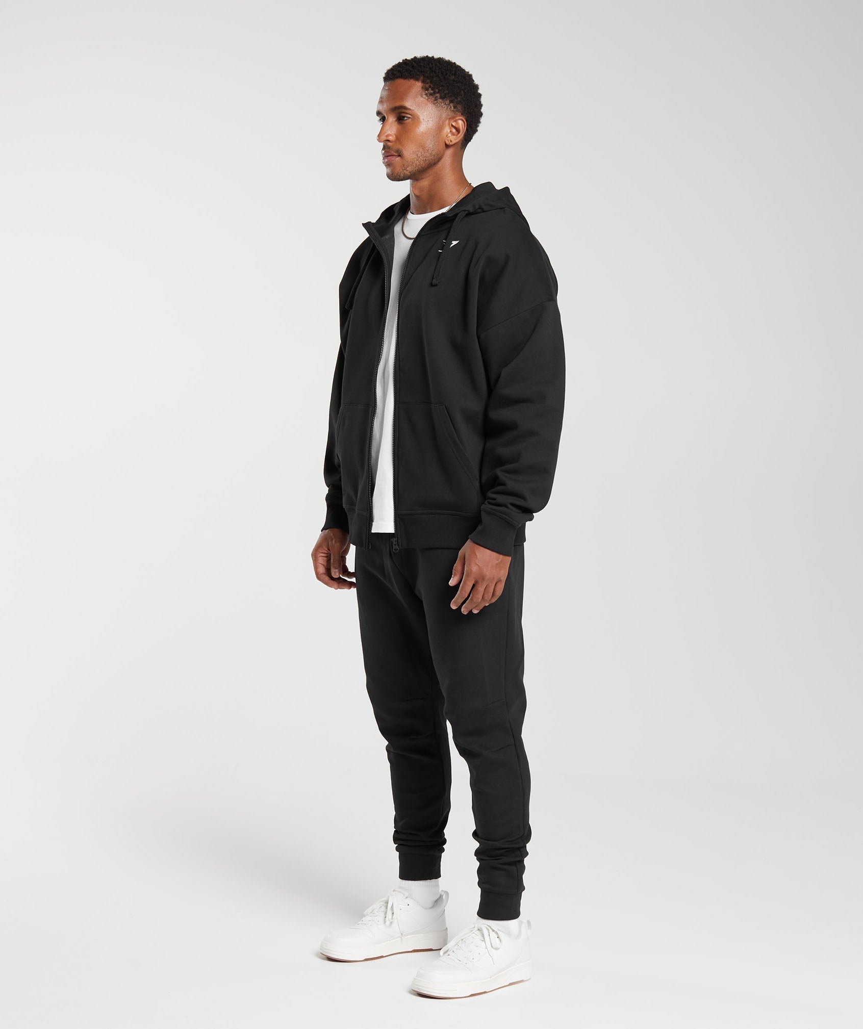 Crest Oversized Zip Up Hoodie - Black