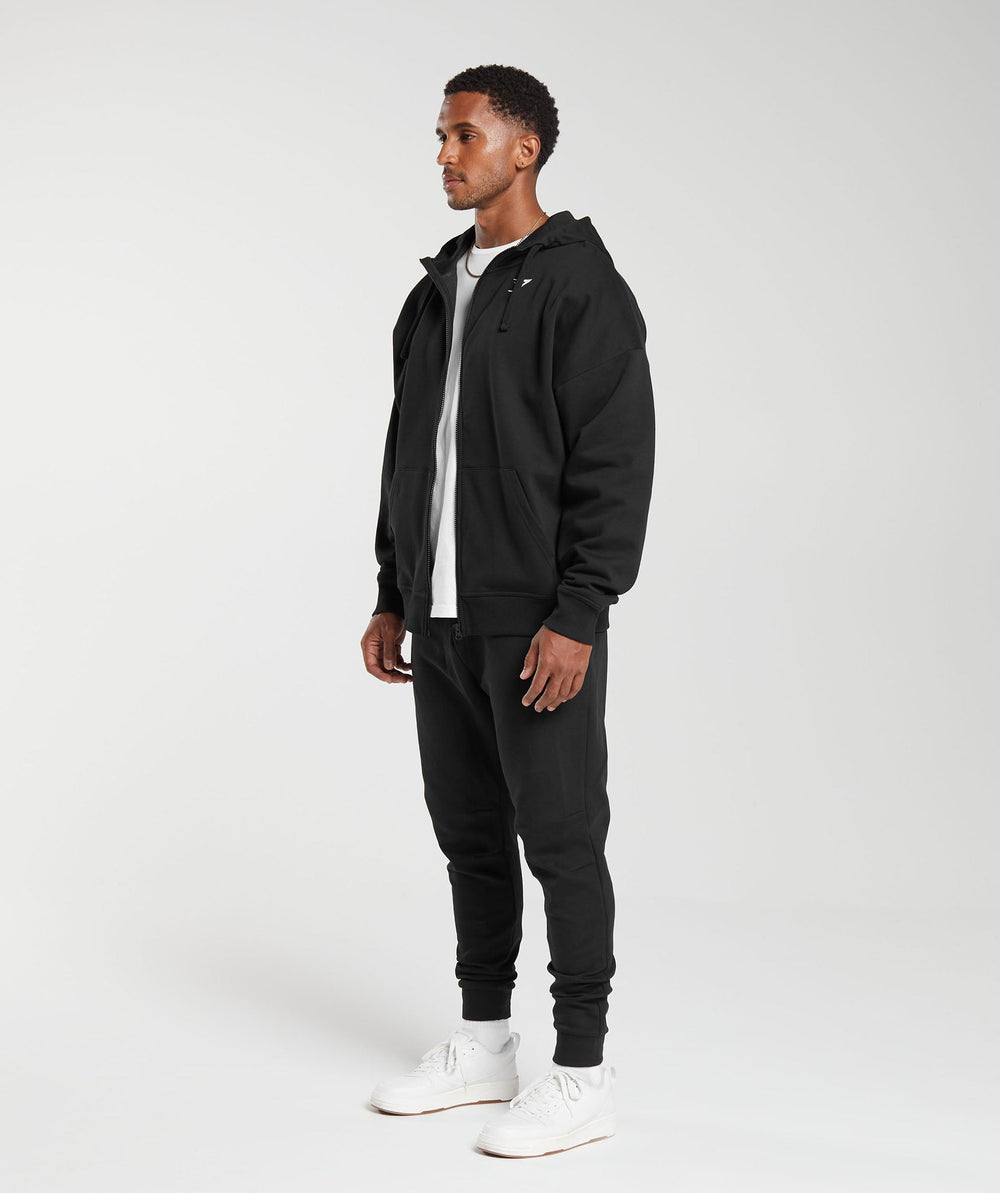 Crest Oversized Zip Up Hoodie - Black