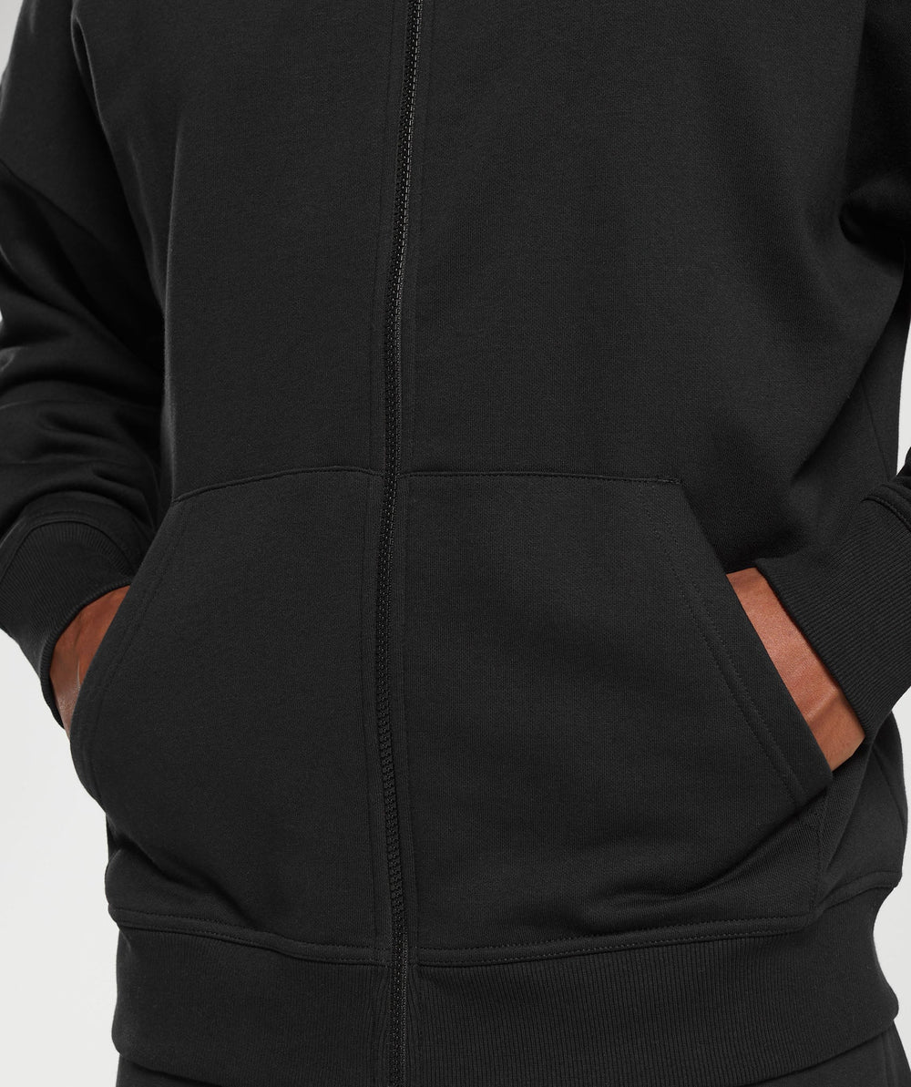 Crest Oversized Zip Up Hoodie - Black