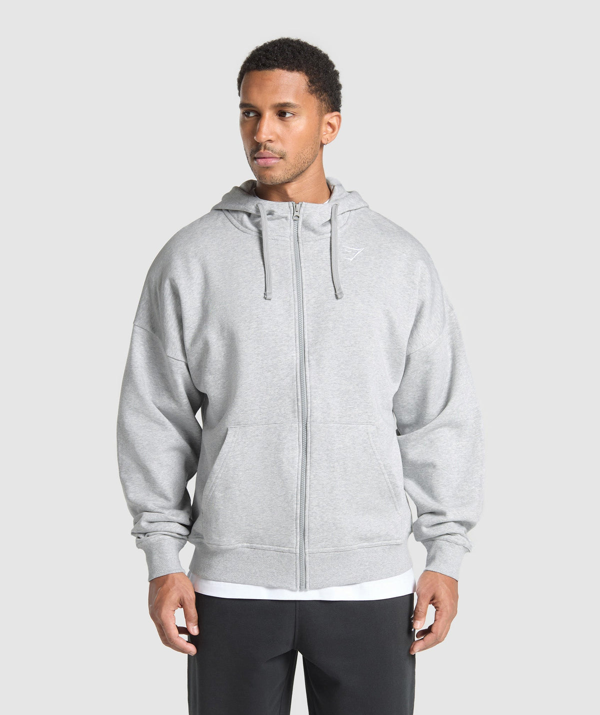 Crest Oversized Zip Up Hoodie - Light Grey Core Marl