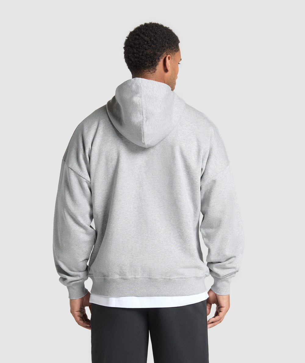 Crest Oversized Zip Up Hoodie - Light Grey Core Marl
