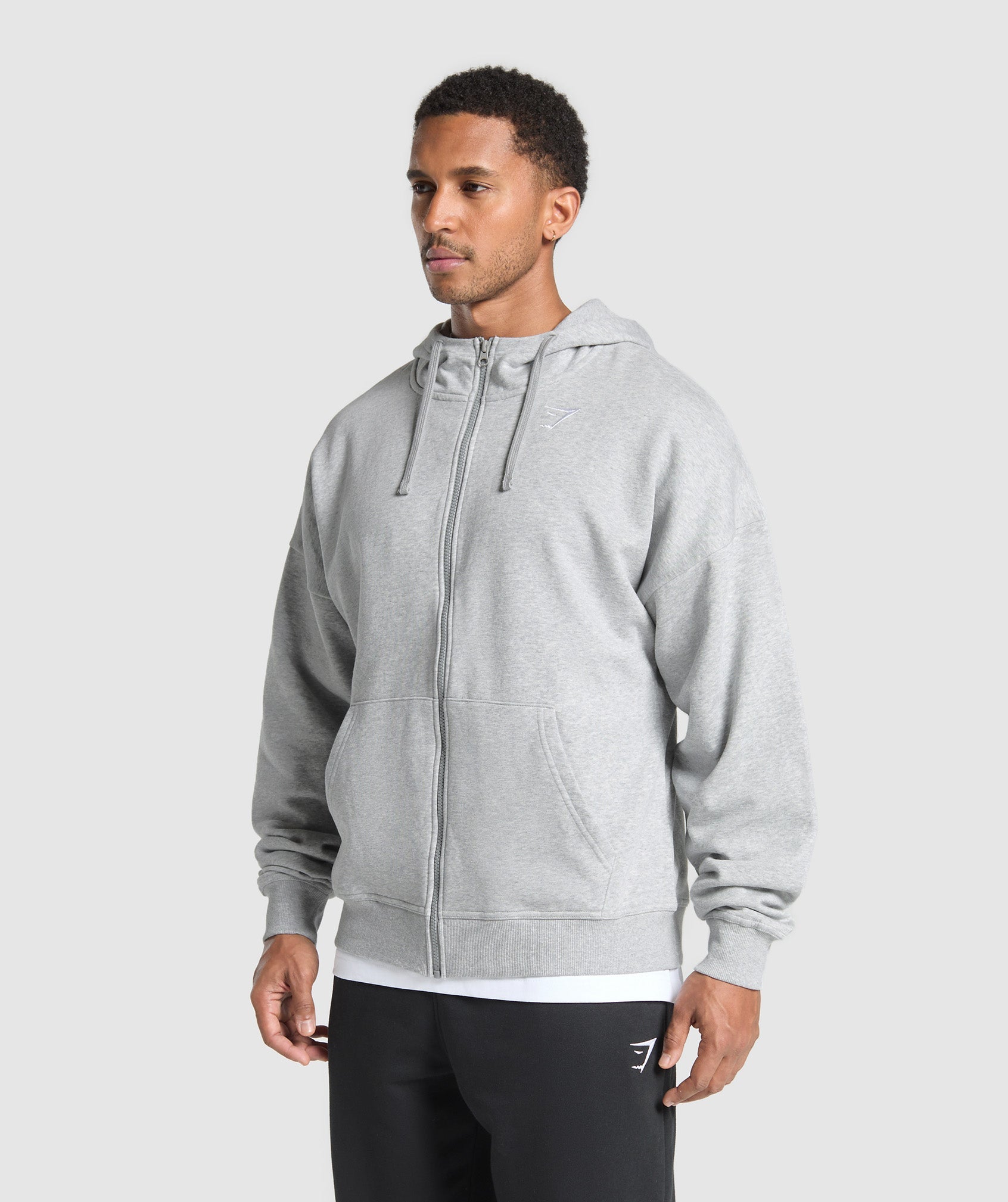Crest Oversized Zip Up Hoodie - Light Grey Core Marl