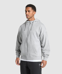 Crest Oversized Zip Up Hoodie - Light Grey Core Marl