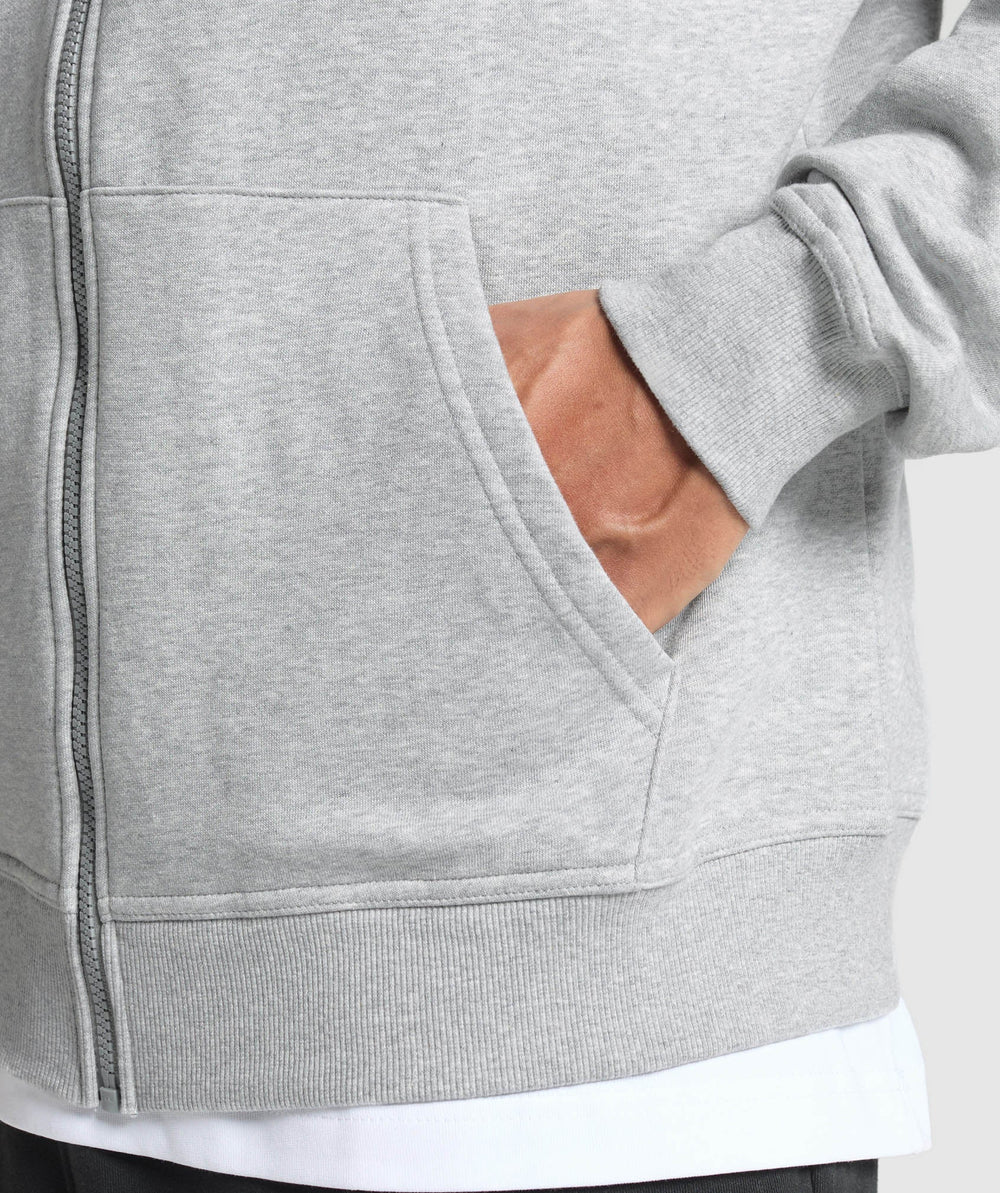 Crest Oversized Zip Up Hoodie - Light Grey Core Marl