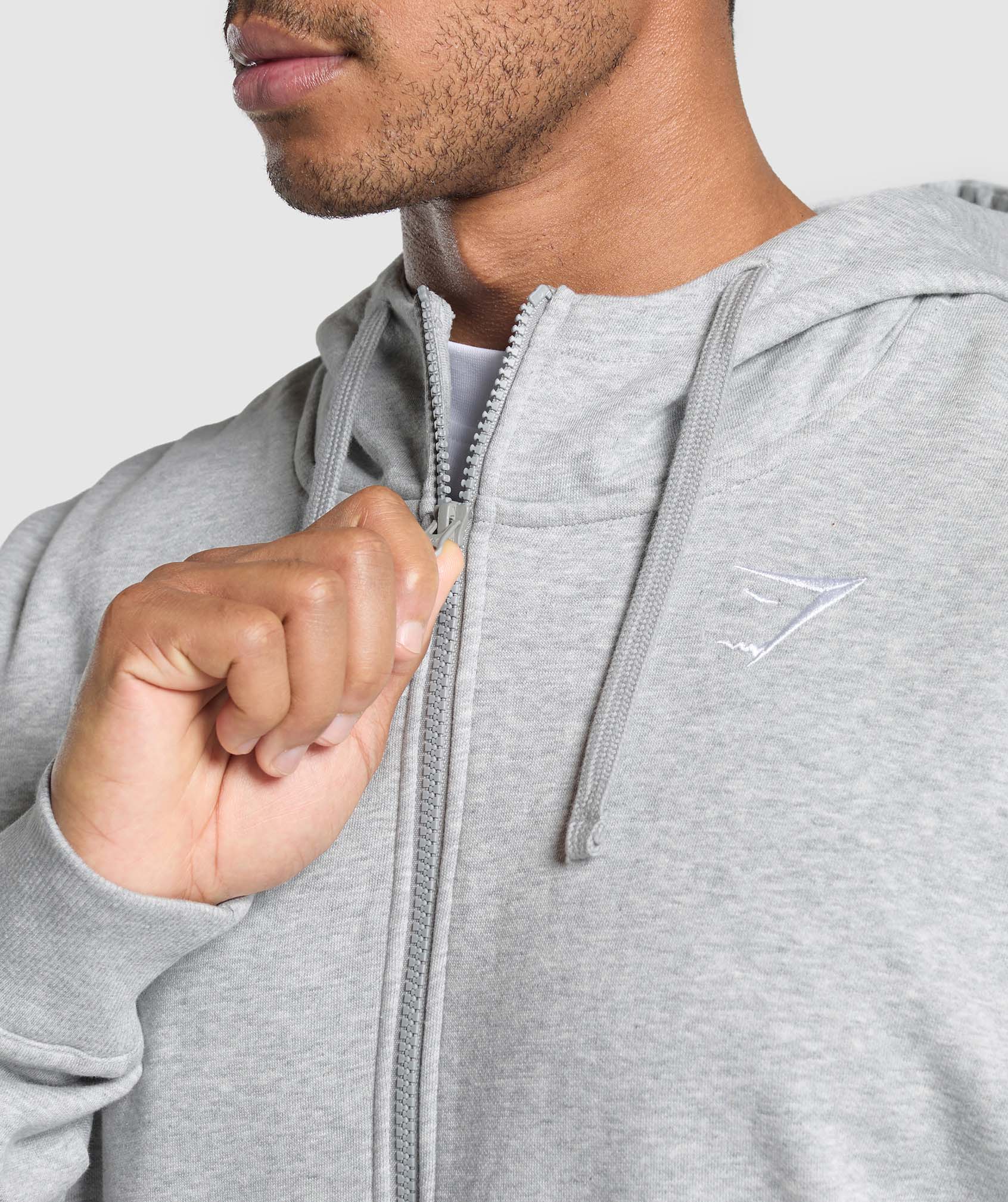 Crest Oversized Zip Up Hoodie - Light Grey Core Marl