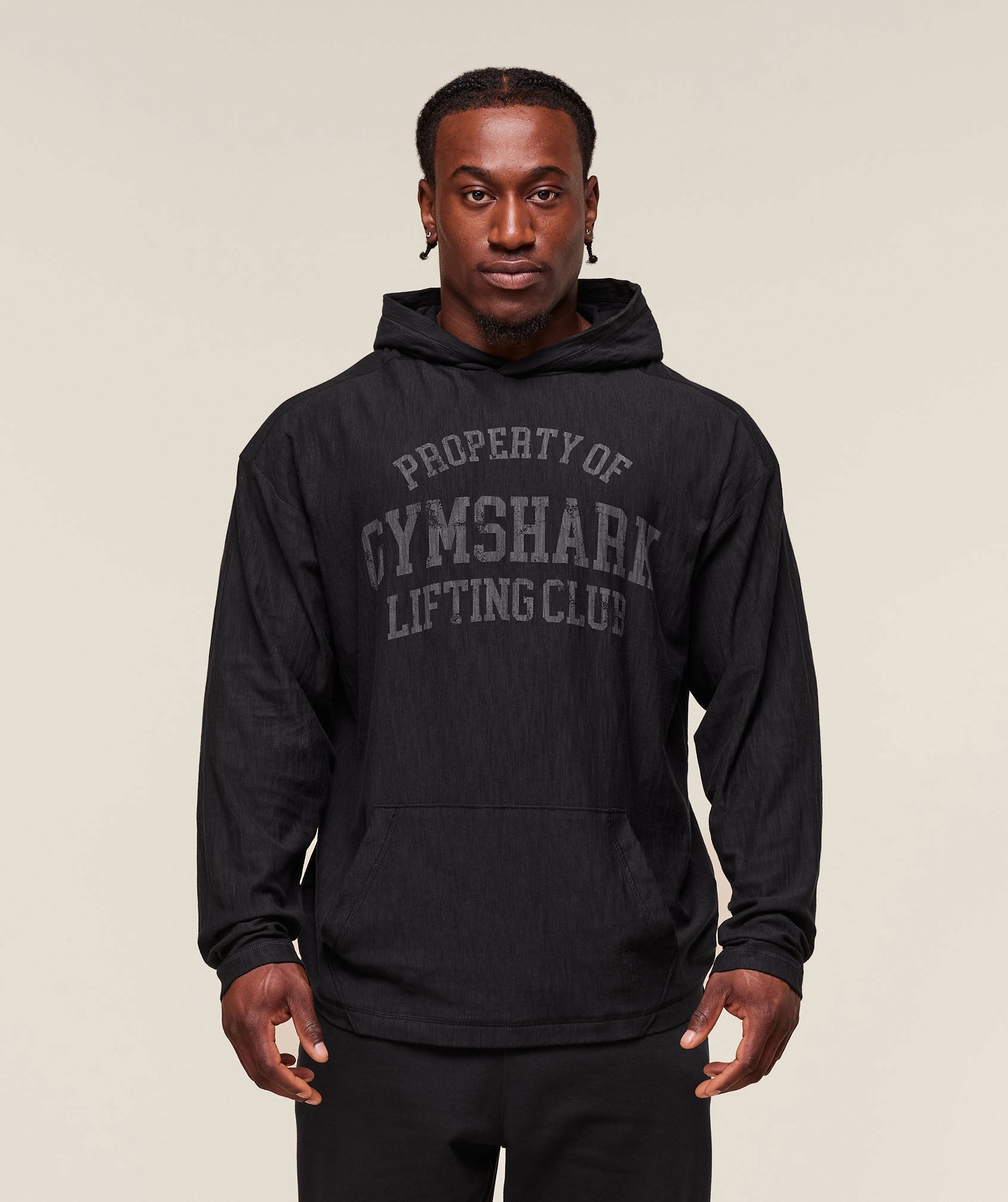 Lightweight Slub Textured Hoodie - Black