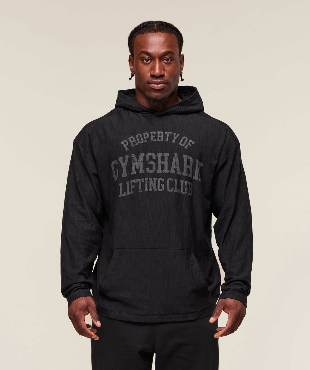 Lightweight Slub Textured Hoodie - Black