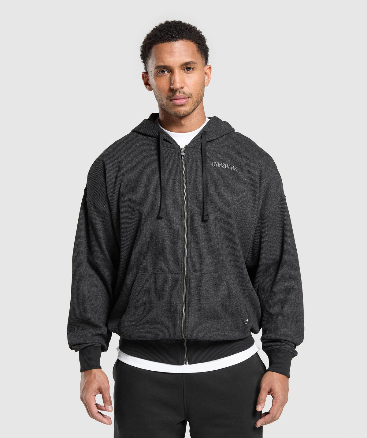 Waffle Zip Hoodie - Black
