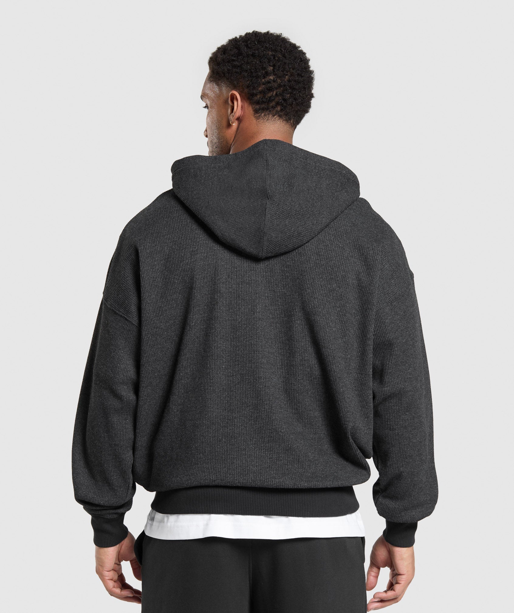 Waffle Zip Hoodie - Black