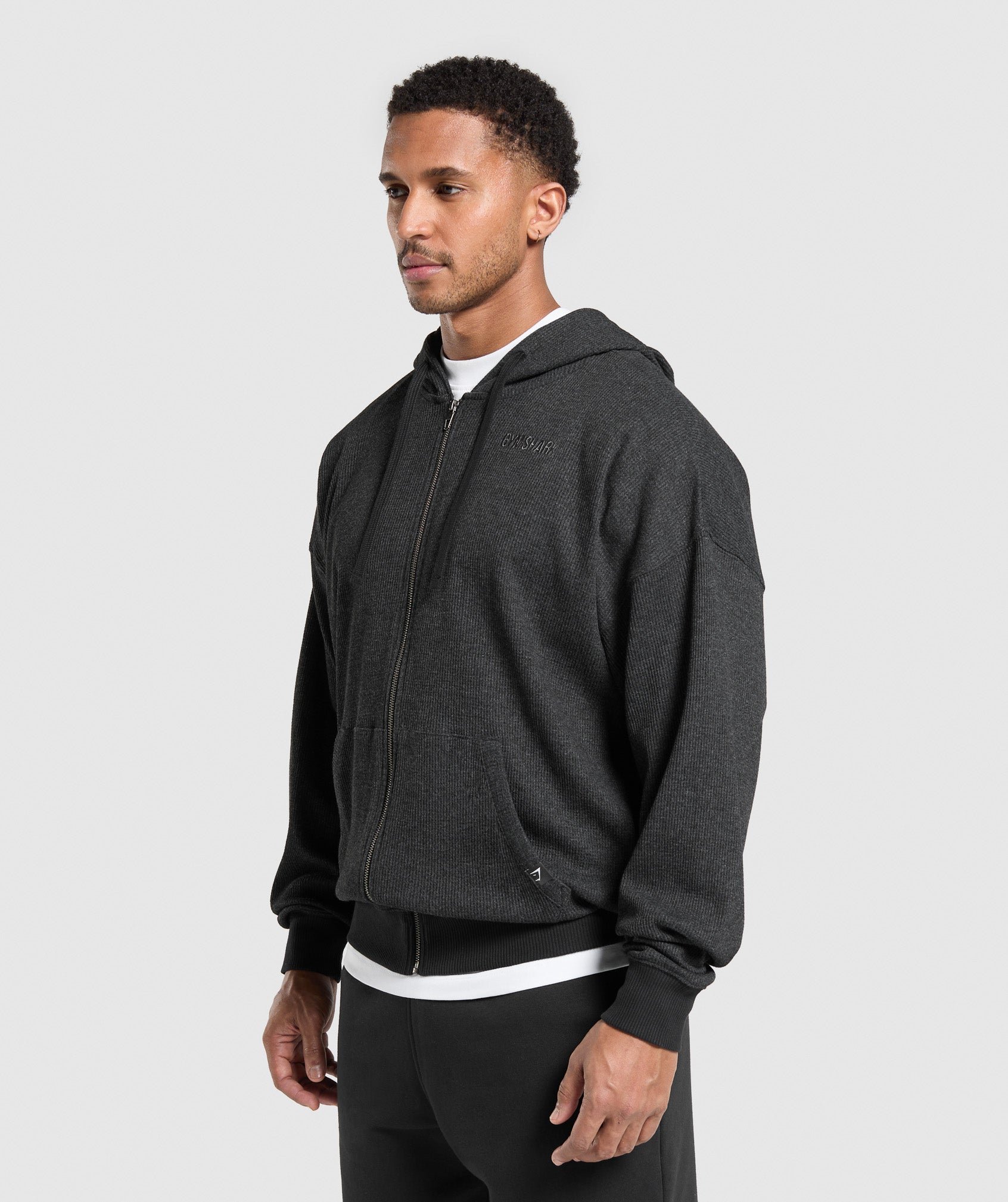 Waffle Zip Hoodie - Black