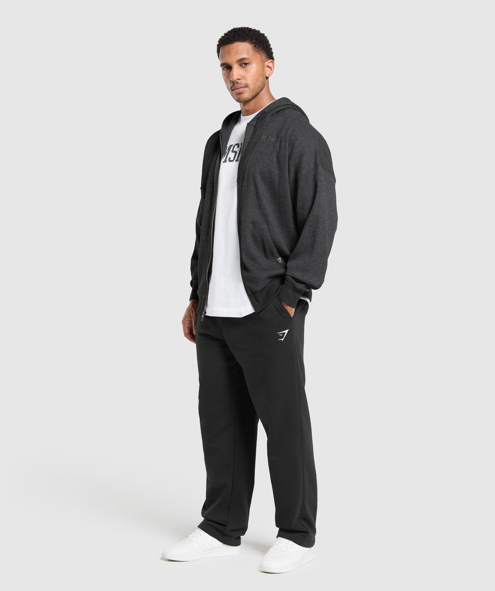 Waffle Zip Hoodie - Black