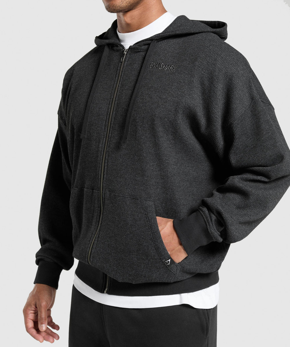 Waffle Zip Hoodie - Black