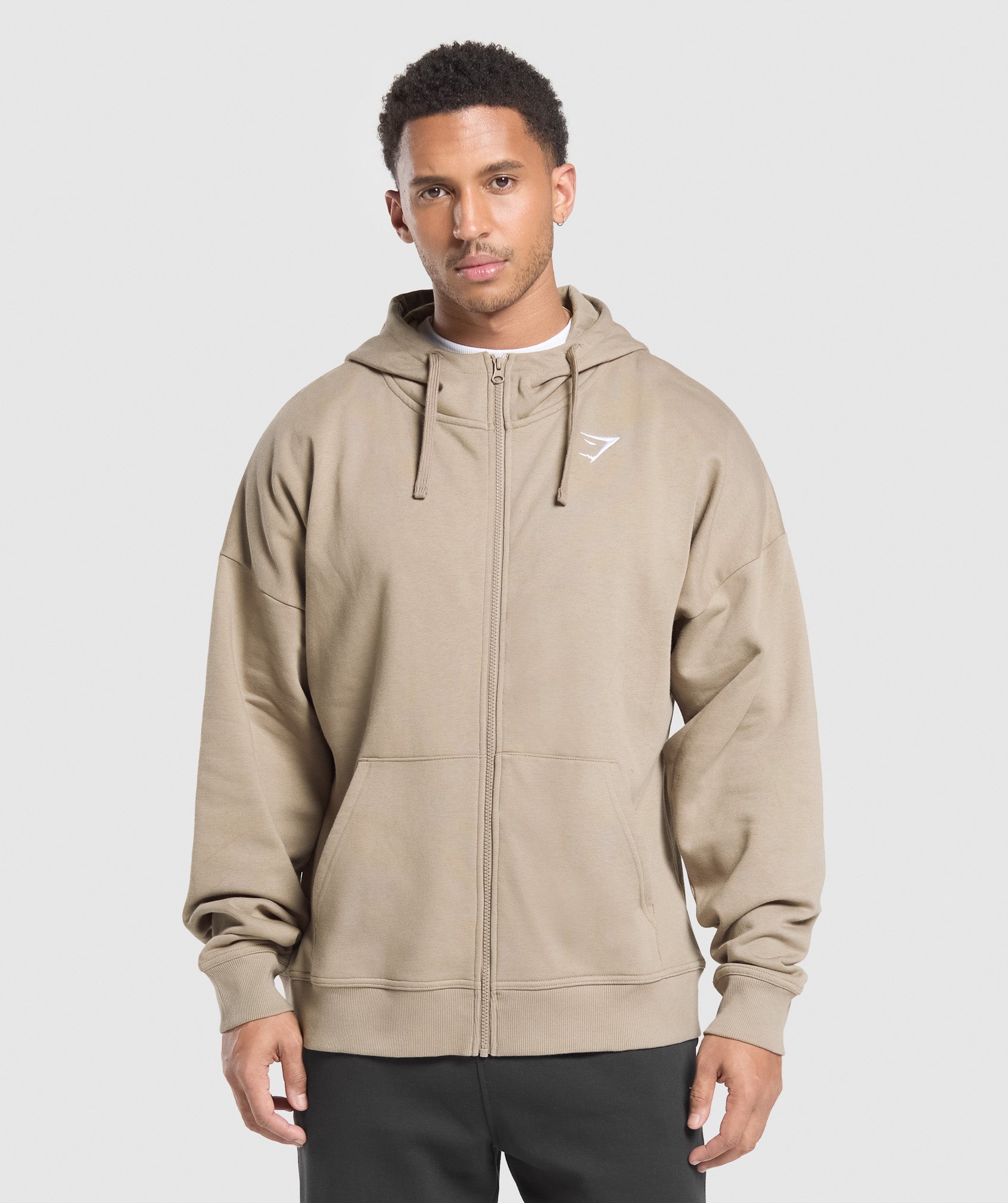 Crest Oversized Zip Up Hoodie - Lifestyle Brown