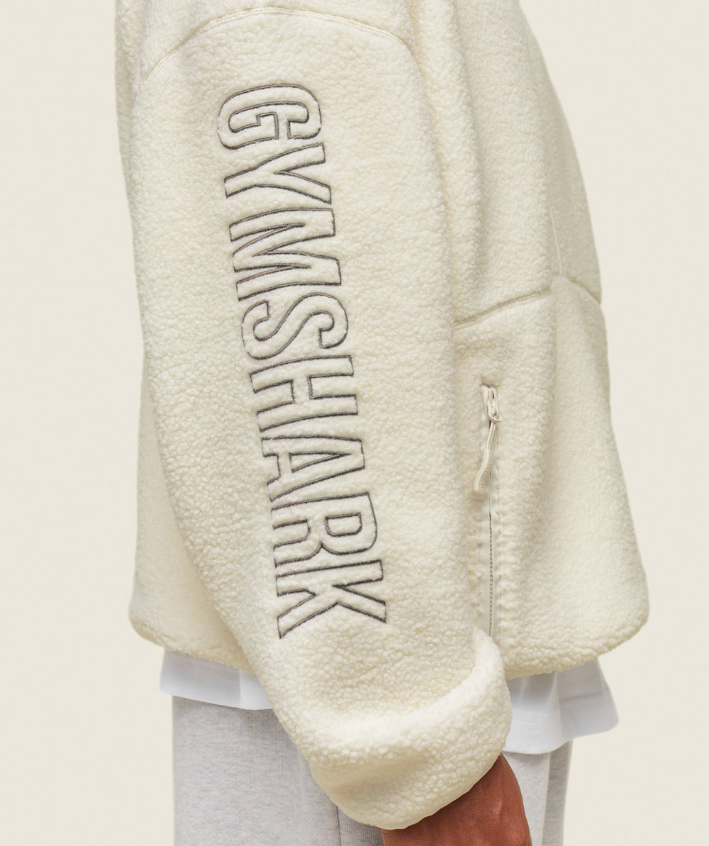 everywear Half Zip Sherpa Jacket - Oat White