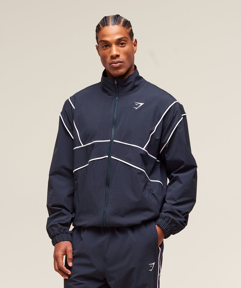 Retro Crinkle Track Jacket - Heavy Blue