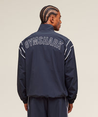 Retro Crinkle Track Jacket - Heavy Blue
