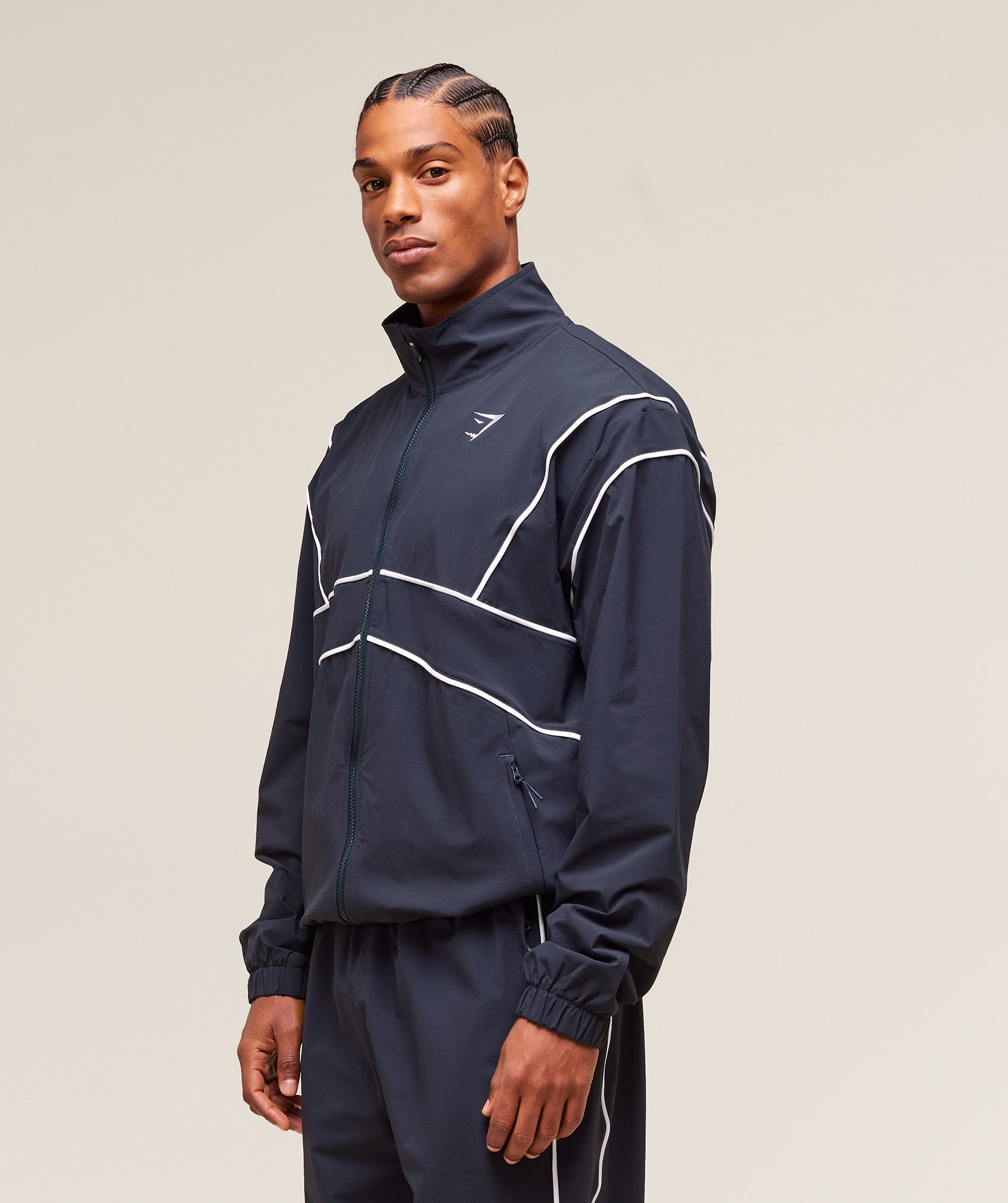 Retro Crinkle Track Jacket - Heavy Blue