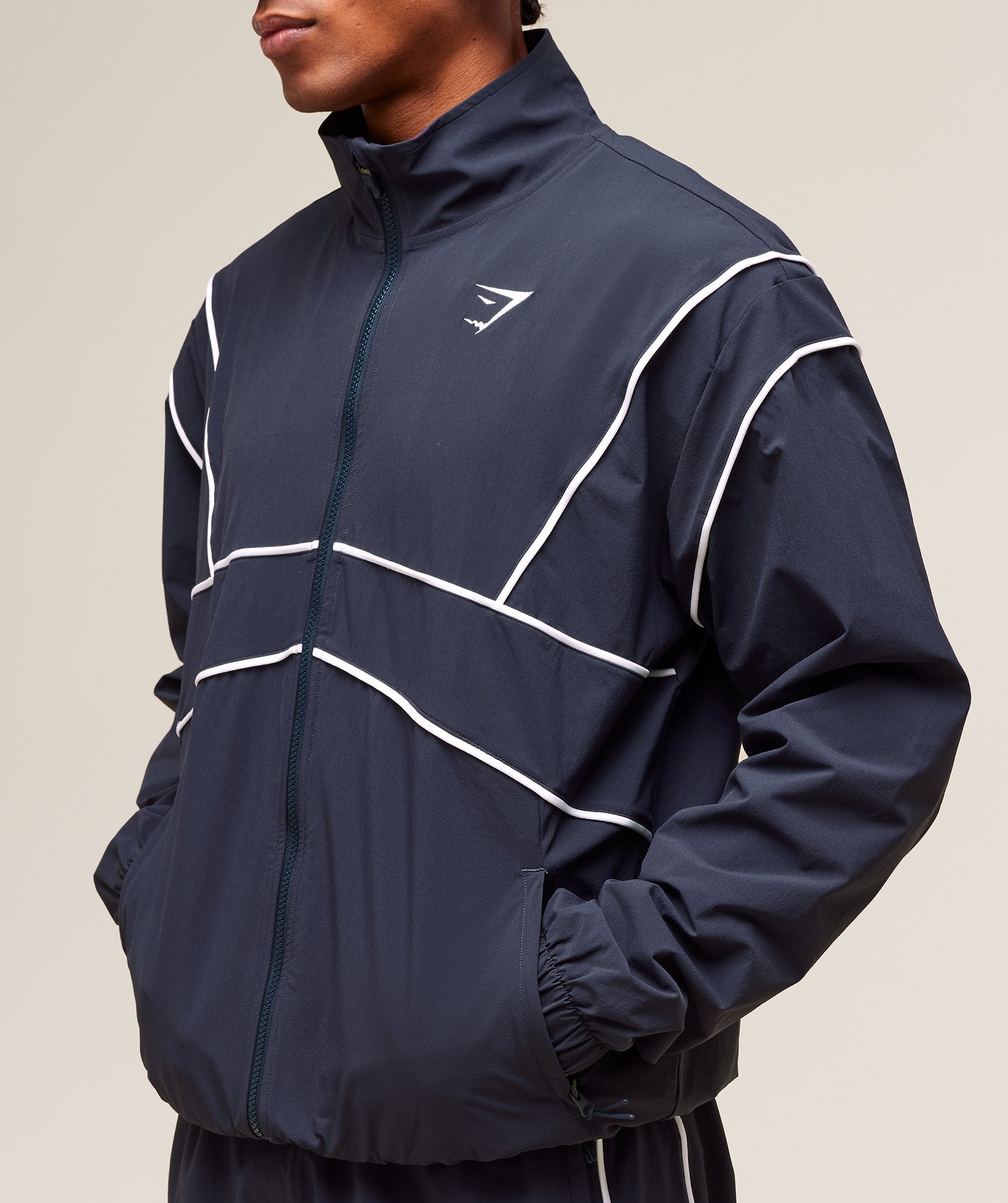 Retro Crinkle Track Jacket - Heavy Blue