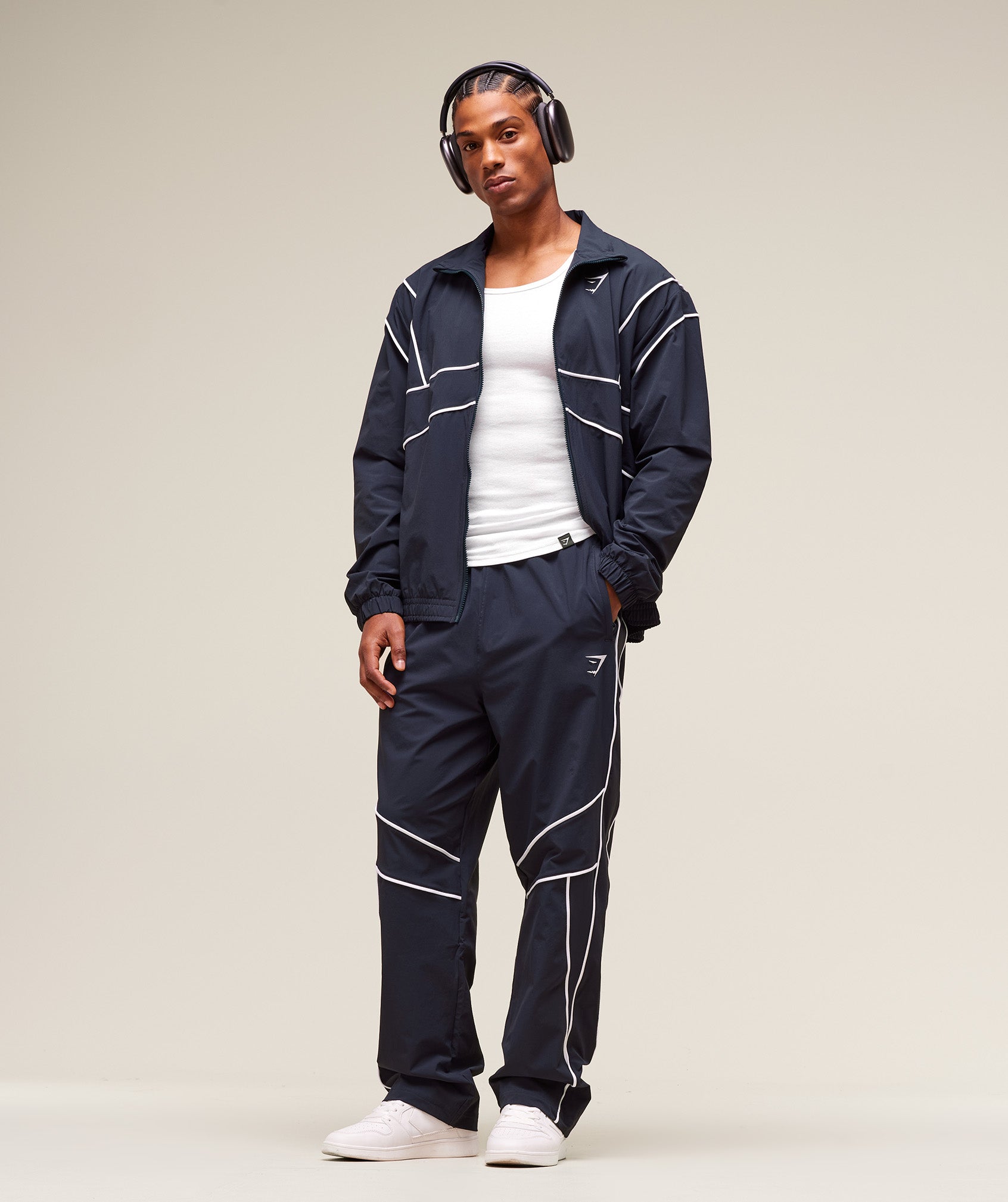 Retro Crinkle Track Jacket - Heavy Blue