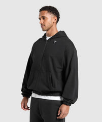 Rest Day Essentials Boxy Zip Up Hoodie - Black