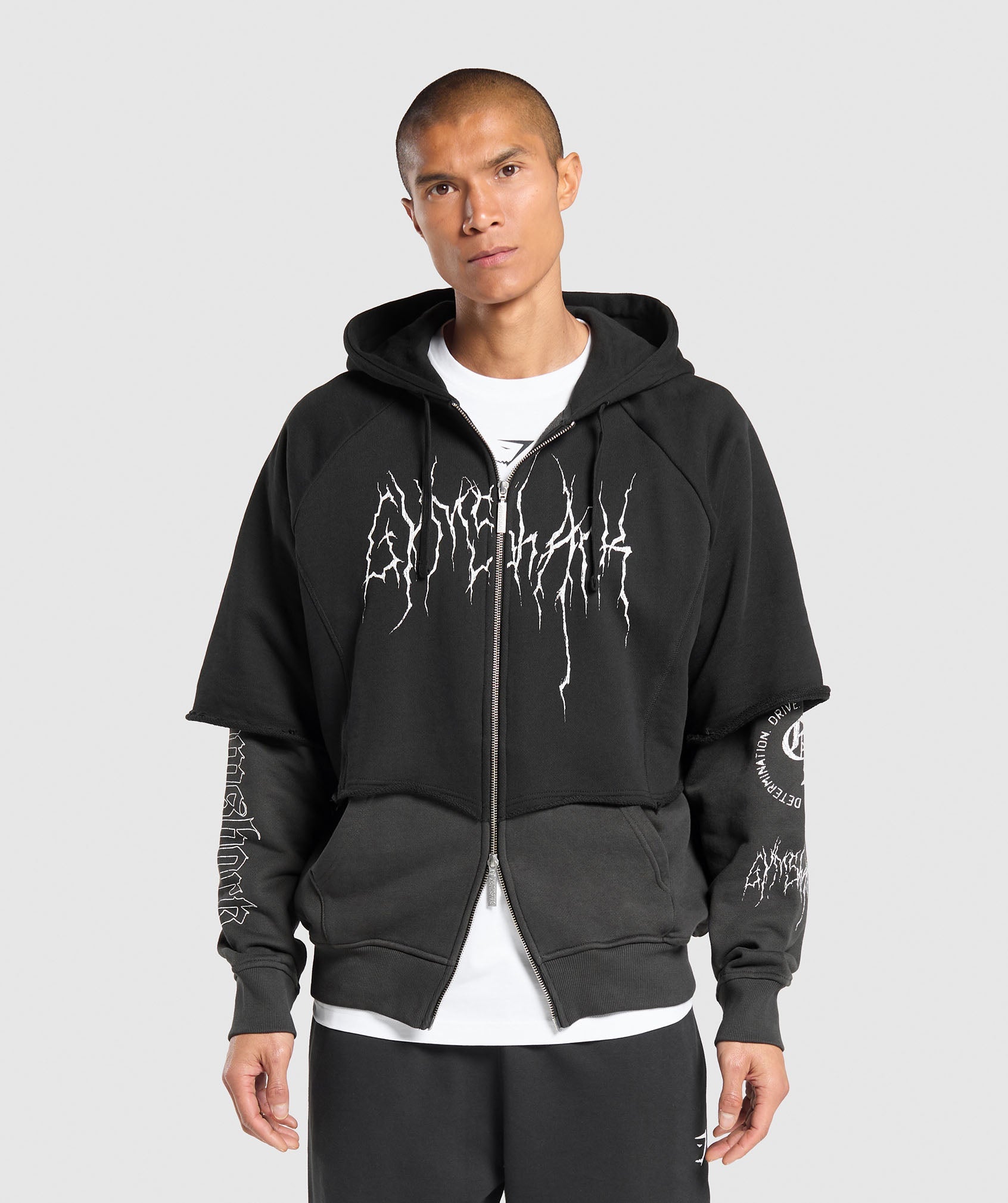 Layered Zip Up Hoodie - Black/Asphalt Grey