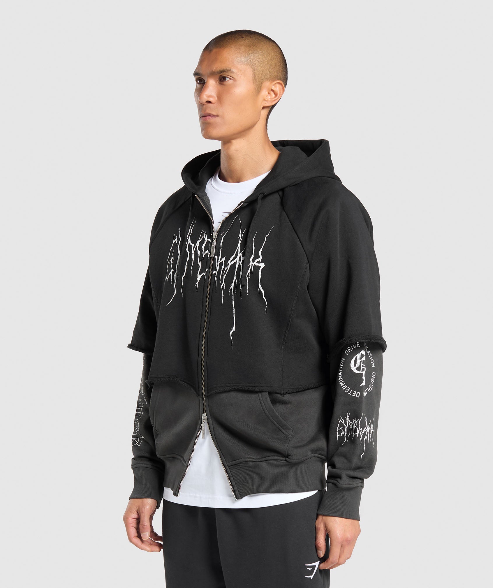 Layered Zip Up Hoodie - Black/Asphalt Grey