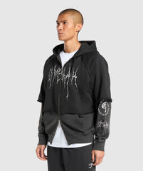 Layered Zip Up Hoodie - Black/Asphalt Grey