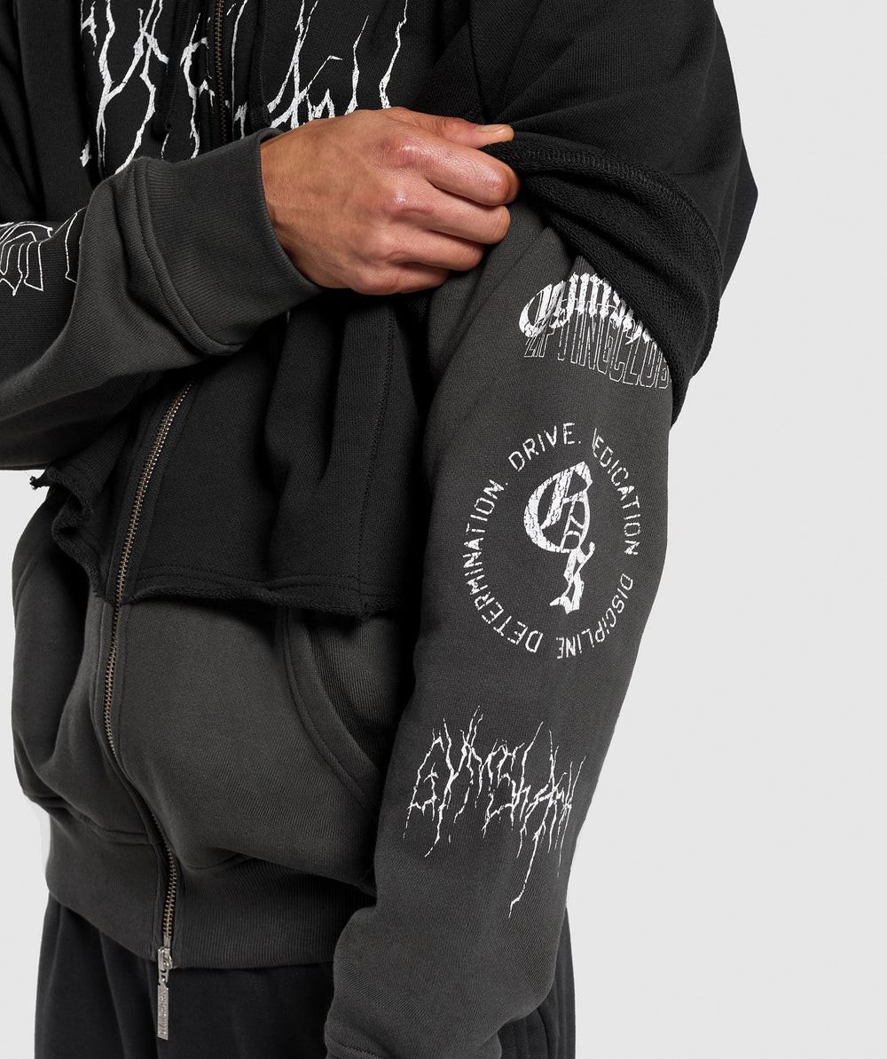 Layered Zip Up Hoodie - Black/Asphalt Grey