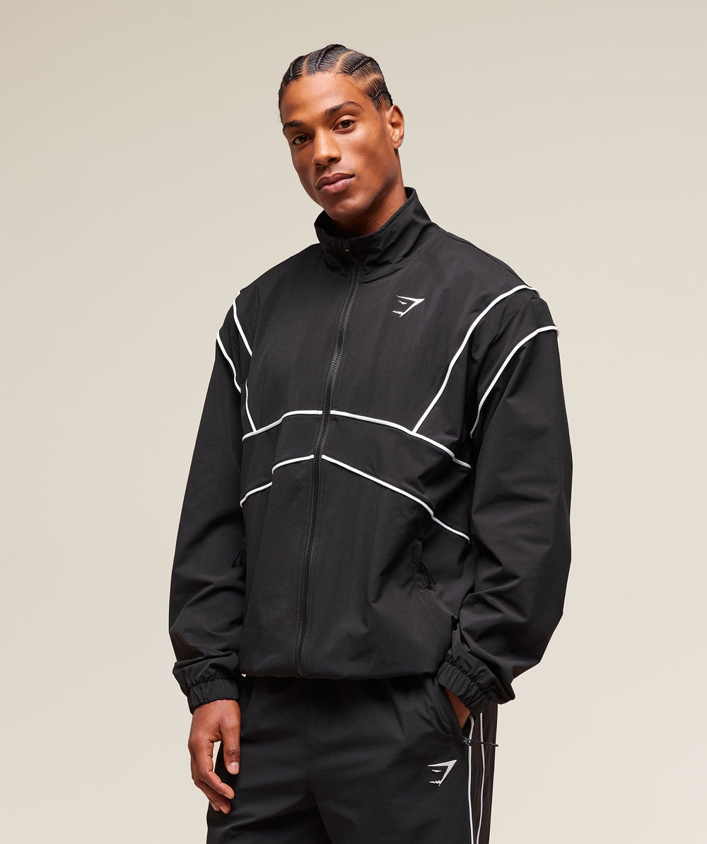 Retro Crinkle Track Jacket - Black