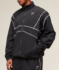 Retro Crinkle Track Jacket - Black