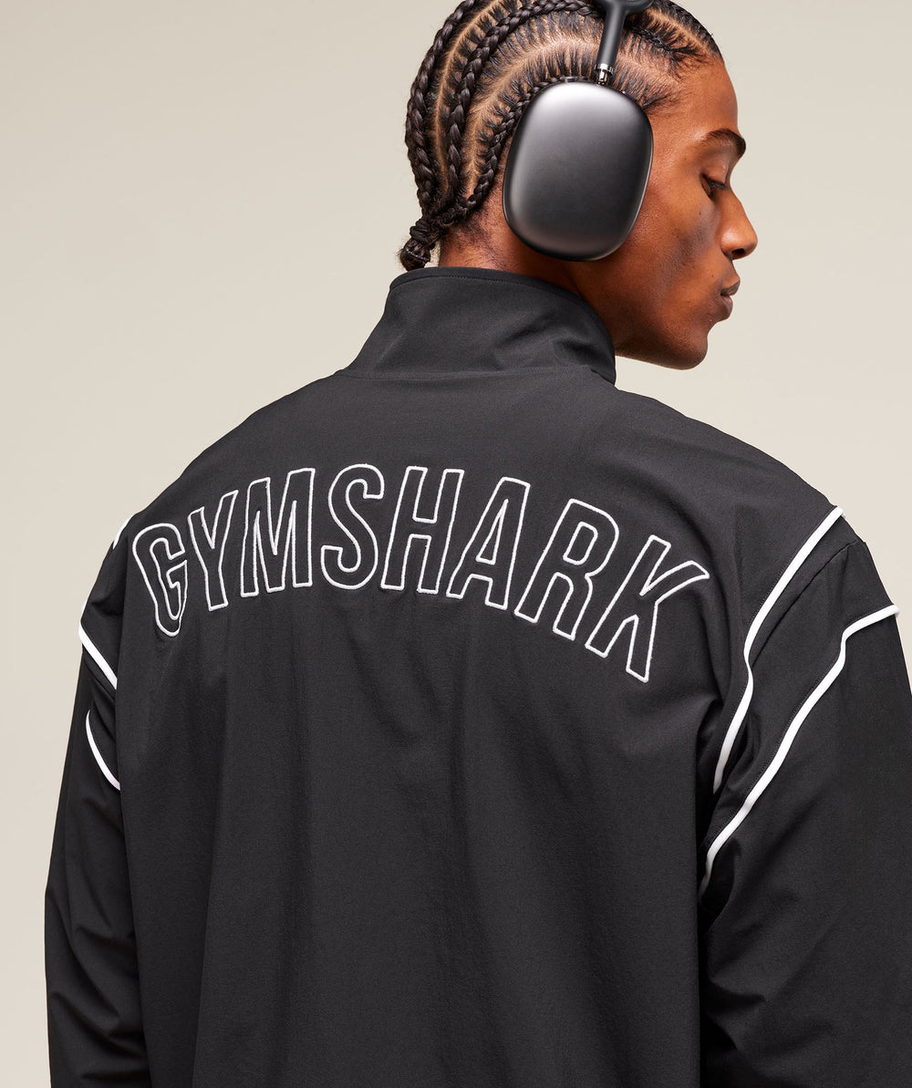 Retro Crinkle Track Jacket - Black