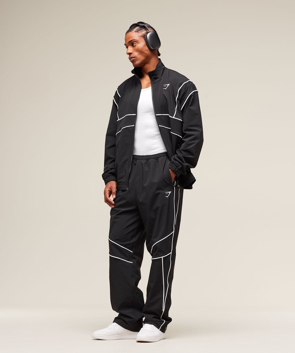 Retro Crinkle Track Jacket - Black