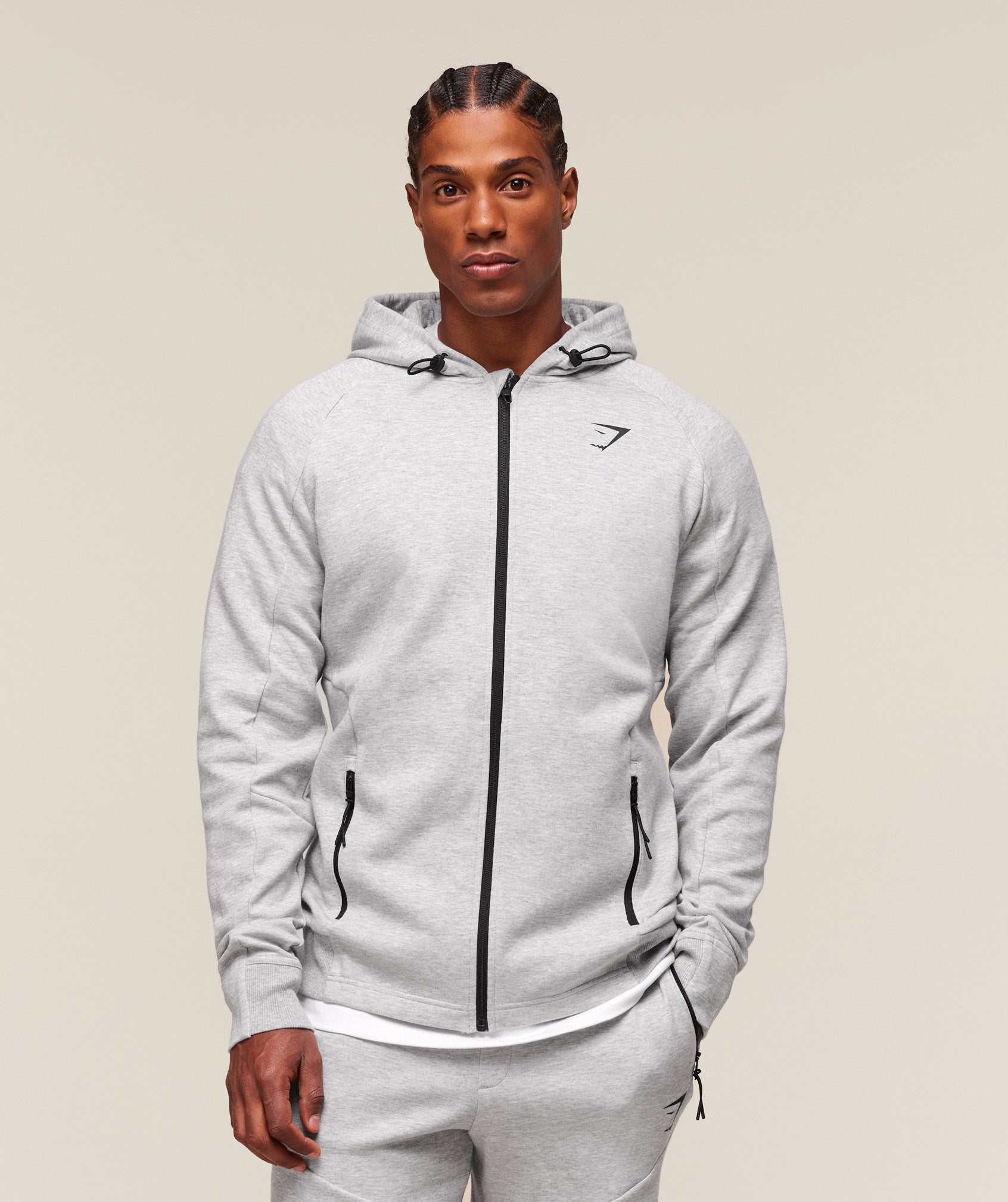 Interlock Tech Zip Up Hoodie - Light Grey Core Marl