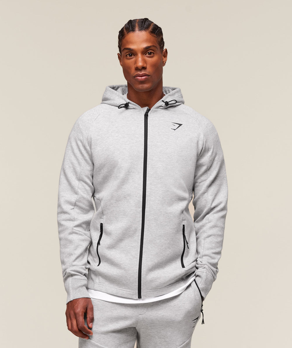 Interlock Tech Zip Up Hoodie - Light Grey Core Marl