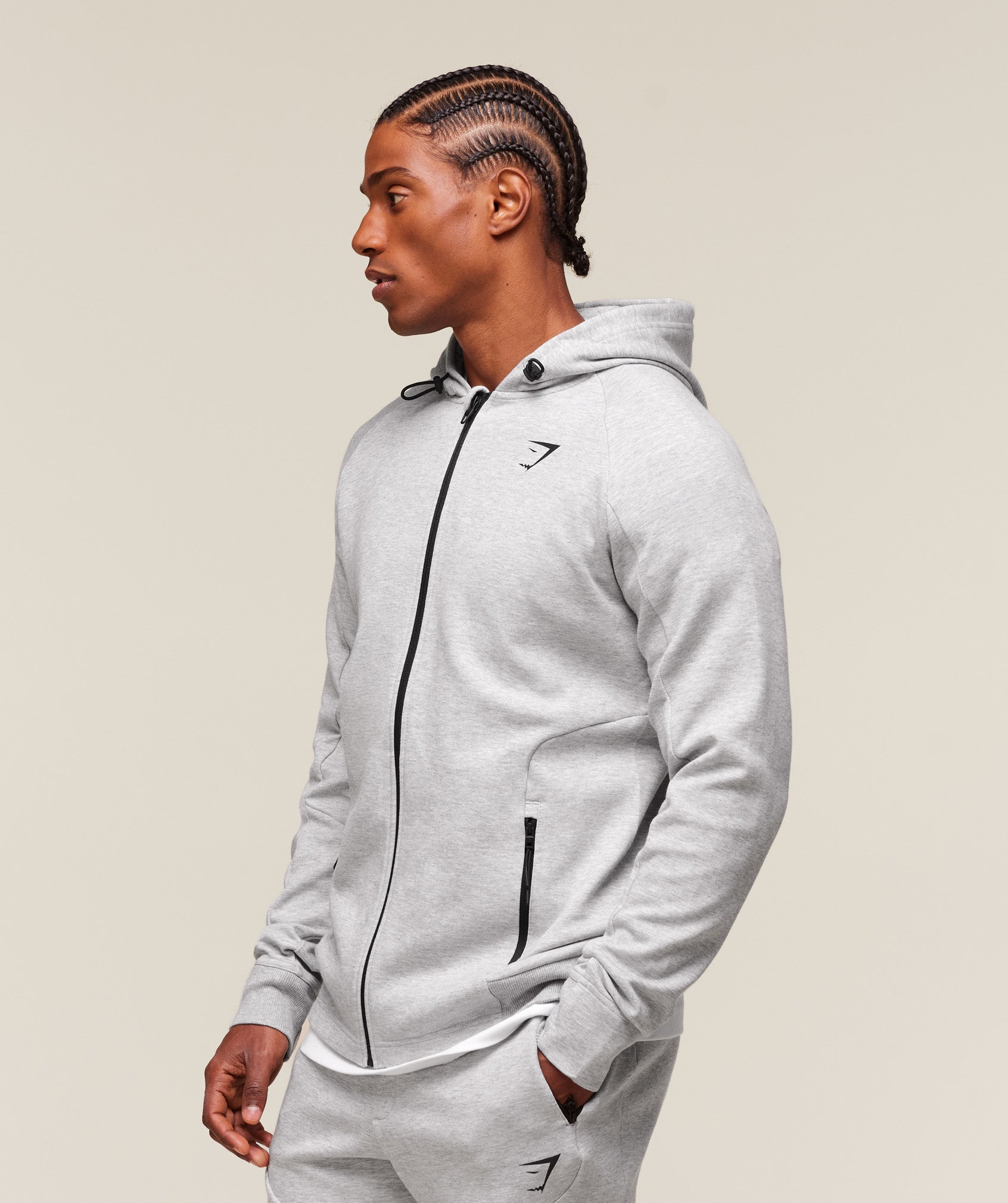 Interlock Tech Zip Up Hoodie - Light Grey Core Marl