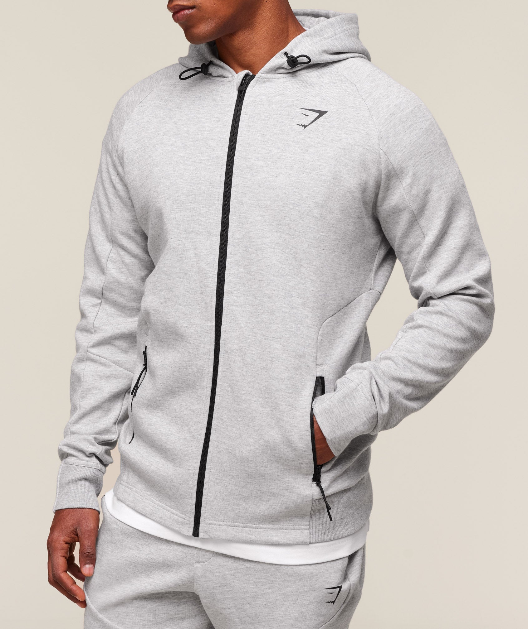 Interlock Tech Zip Up Hoodie - Light Grey Core Marl